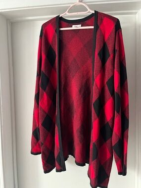 croft & barrow Red and Black Argyle Open-Front Cardigan
